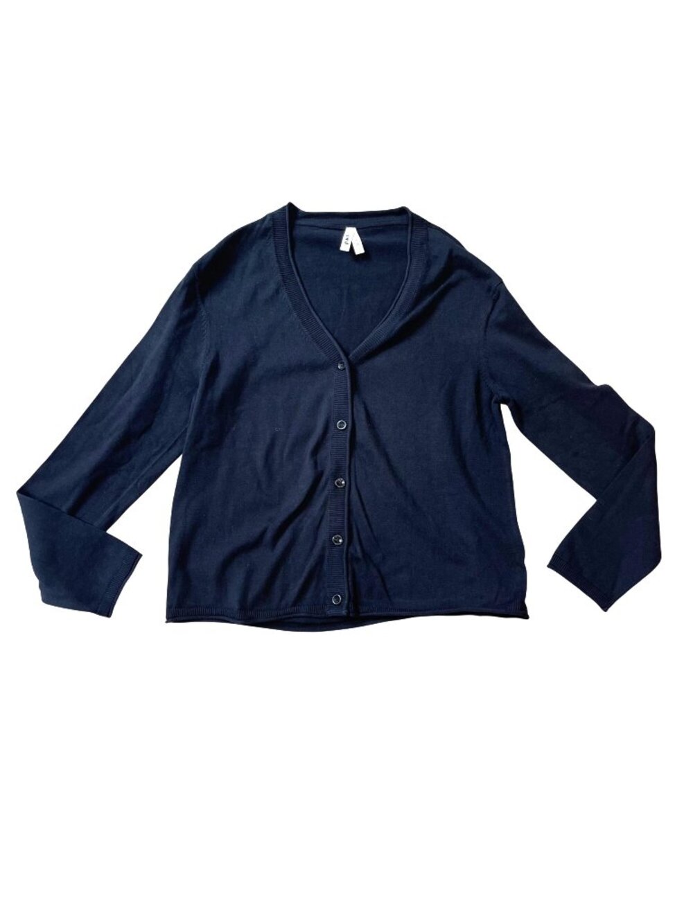 Pact Organic Cotton Knit‎ Cardigan Women's Size Medium Black Rolled Trim V-Neck